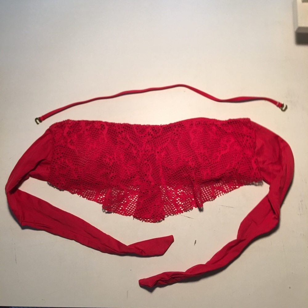 red strapless bikini top